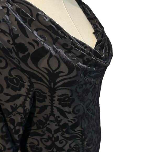 Black Velvet Burnout Top SZ LG Waterfall Neck Whimsey Goth Punk Ruby Ribbon LBD - Picture 4 of 10